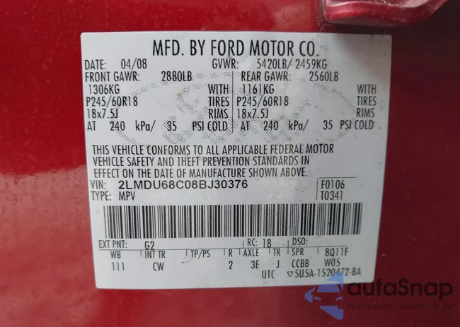 2LMDU68C08BJ30376: 43318047