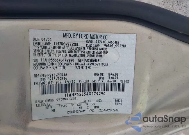 1FAHP55S54G179290: 43318125