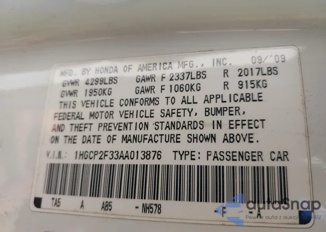 1HGCP2F33AA013876: 43318218