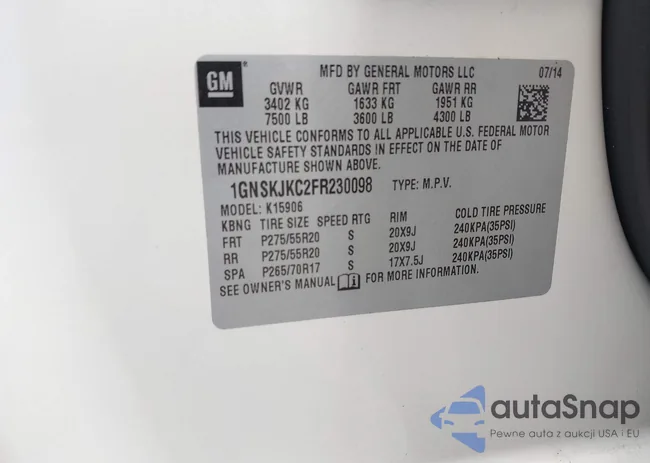 1GNSKJKC2FR230098: 43317465