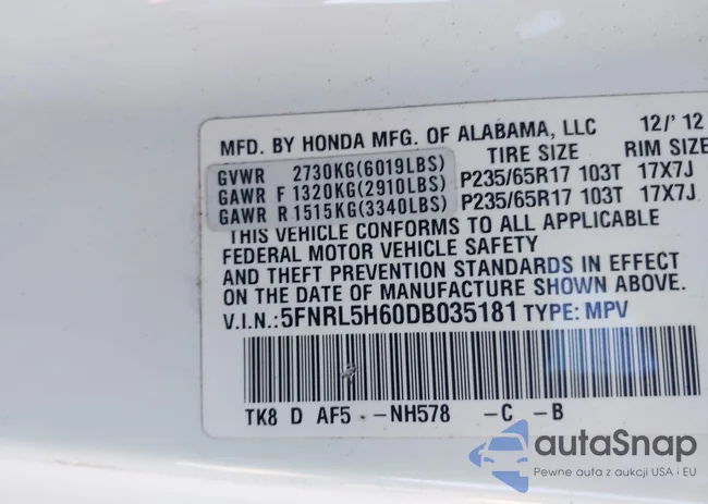 5FNRL5H60DB035181: 43318894