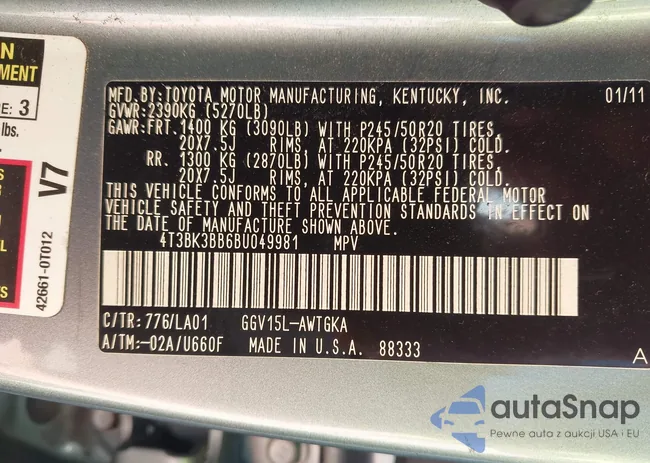 4T3BK3BB6BU049981: 43318985