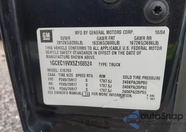 1GCEC19VX5Z168524: 43319106