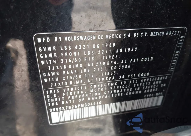 3VVSX7B25PM304610: 43319188