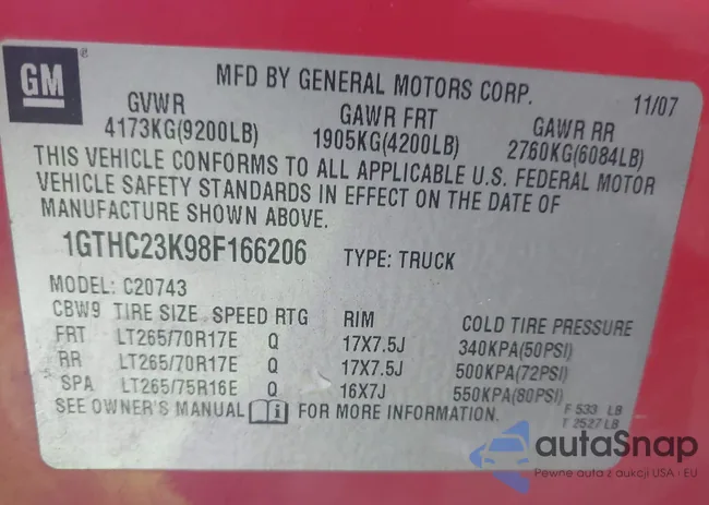 1GTHC23K98F166206: 43319286