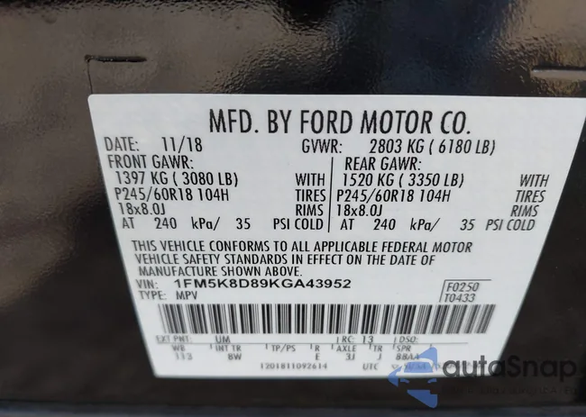 1FM5K8D89KGA43952: 43319305