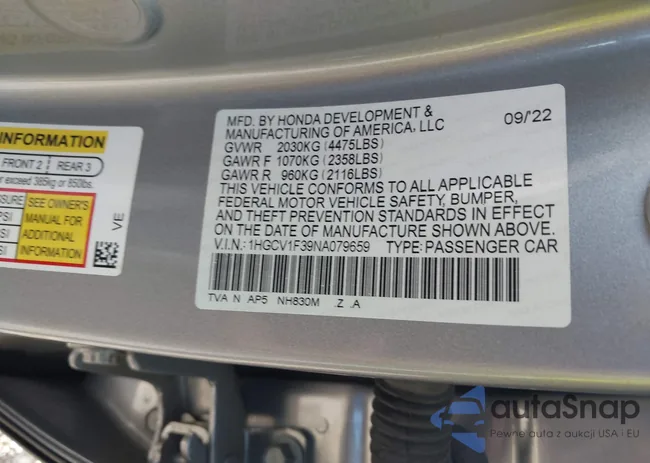 1HGCV1F39NA079659: 43318342