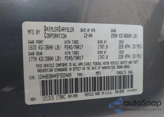 1D4HB38N45F555409: 43318370