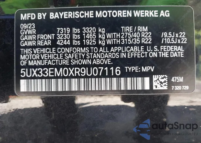 5UX33EM0XR9U07116: 43318395