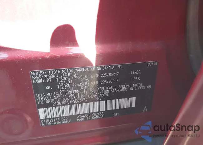 2T3G1RFV4KW072417: 43318431