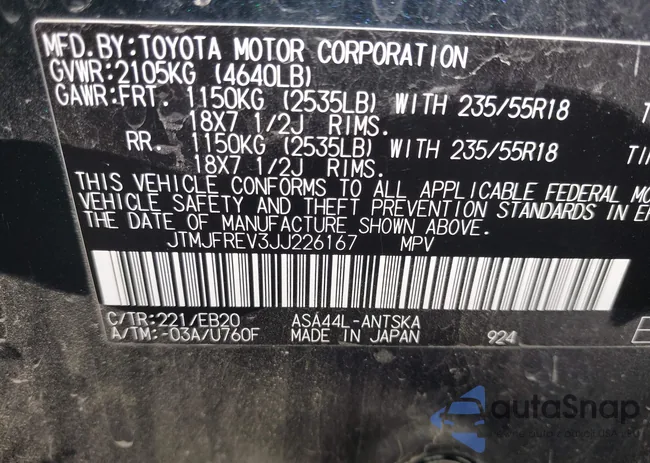 JTMJFREV3JJ226167: 43318432