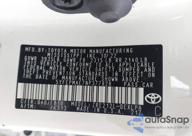 5YFEPMAE7NP377828: 43318485