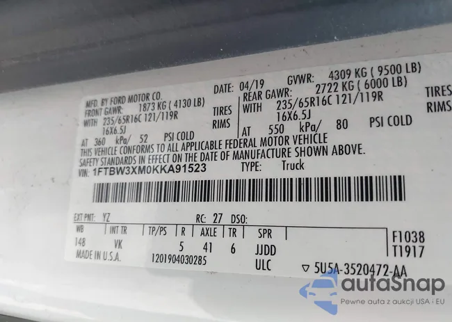 1FTBW3XM0KKA91523: 43318504