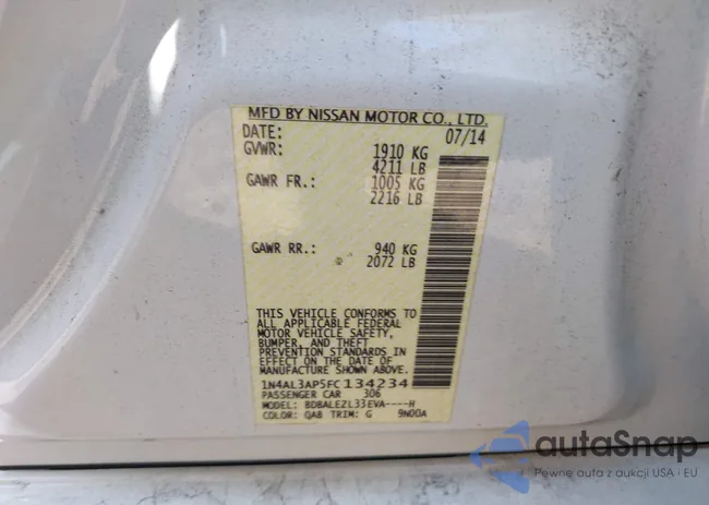 1N4AL3AP5FC134234: 43318641