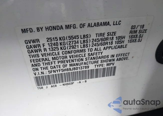 5FNYF5H69JB013789: 43318645