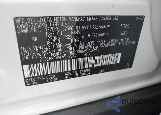 2T3E6RFV5PW038552: 43319751