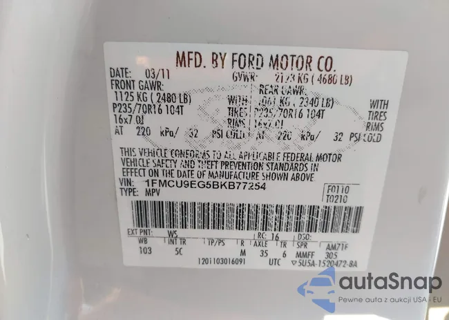 1FMCU9EG5BKB77254: 43319969