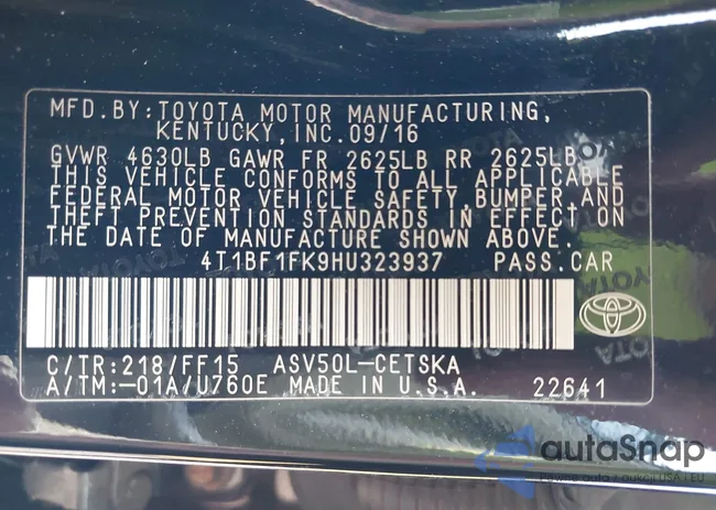 4T1BF1FK9HU323937: 43320004