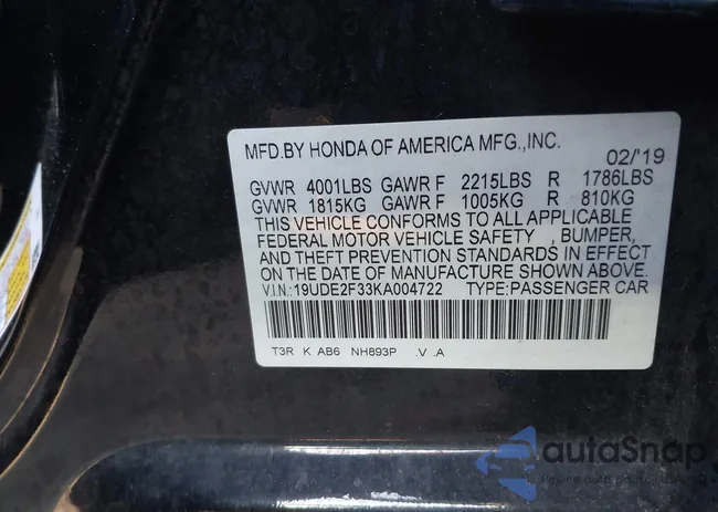 19UDE2F33KA004722: 43320029