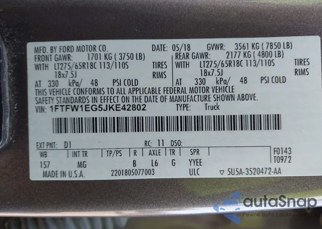 1FTFW1EG5JKE42802: 43320076