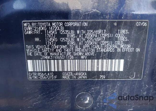 JTMBK31VX65011128: 43320083