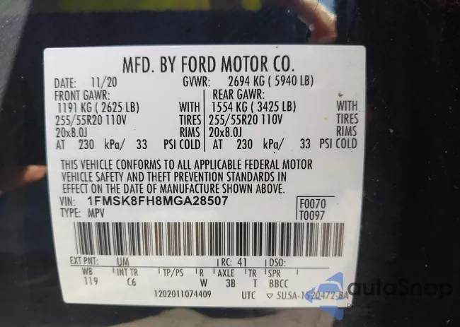 1FMSK8FH8MGA28507: 43320100