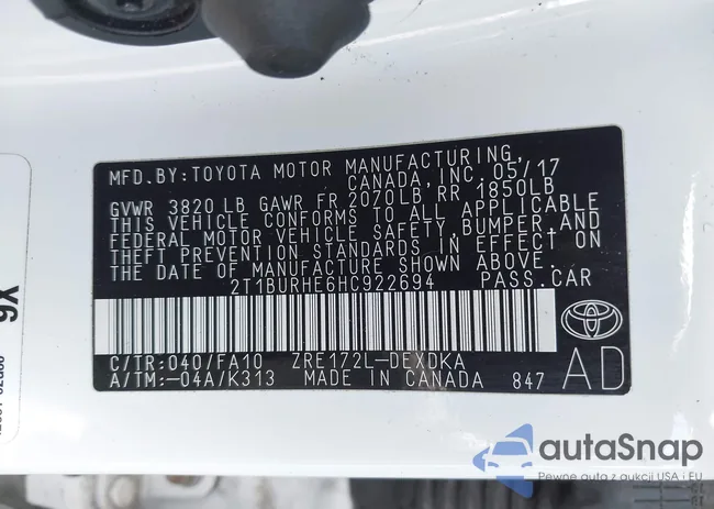 2T1BURHE6HC922694: 43320122