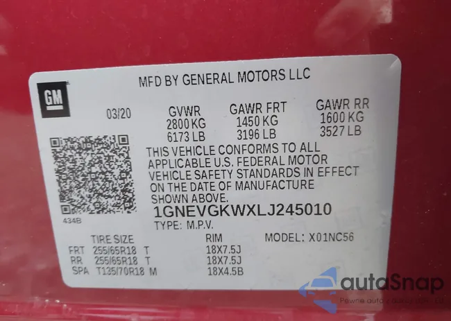 1GNEVGKWXLJ245010: 43320176