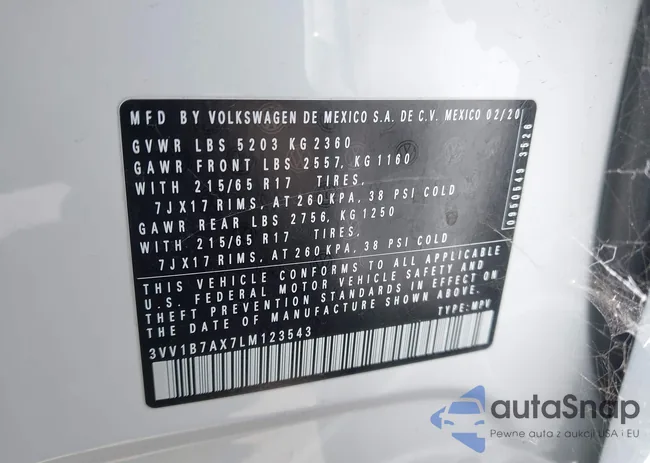 3VV1B7AX7LM123543: 43320239