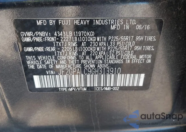 JF2GPALC9GH313910: 43320329