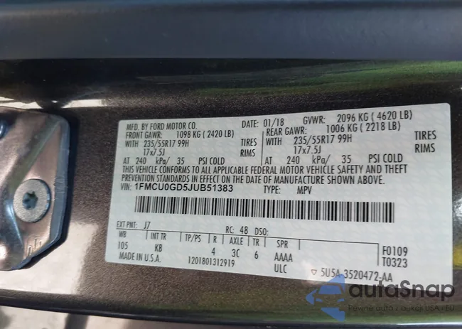 1FMCU0GD5JUB51383: 43319383