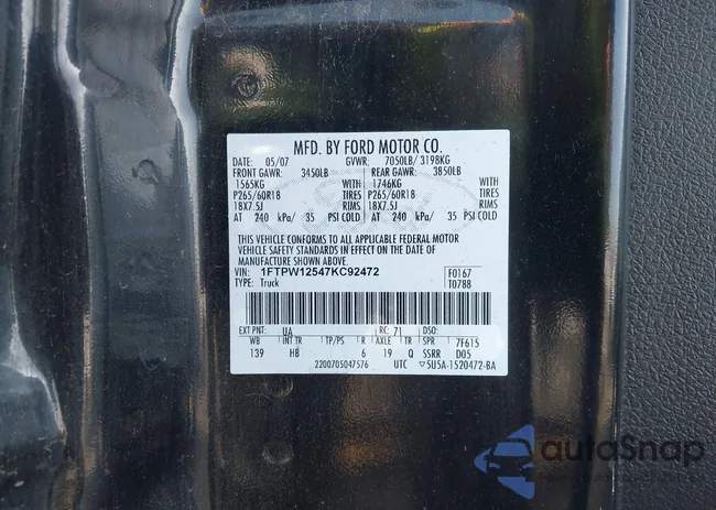 1FTPW12547KC92472: 43319518