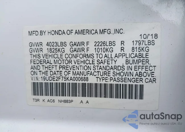 19UDE2F75KA000688: 43319578