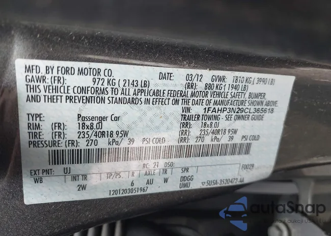 1FAHP3N29CL365618: 43319587