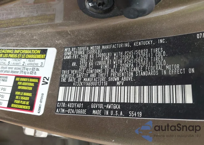 4T3ZK11A69U013116: 43319656