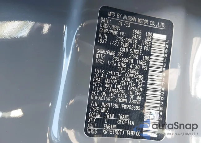 JN8BT3BB1PW202695: 43319662