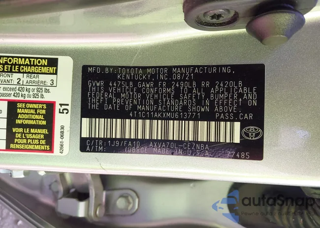 4T1C11AKXMU613771: 43320746