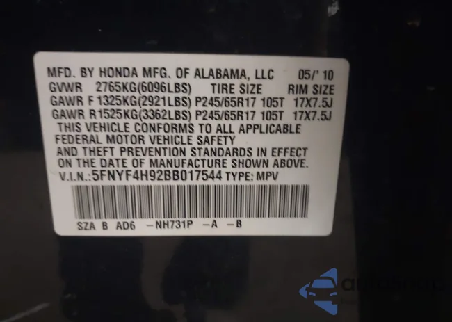 5FNYF4H92BB017544: 43321004