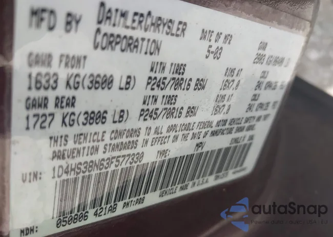 1D4HS38N63F577330: 43321109