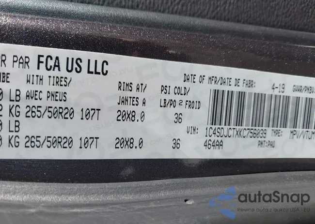 1C4SDJCTXKC756039: 43321166