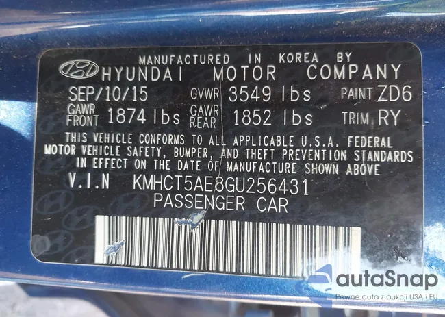 KMHCT5AE8GU256431: 43321216