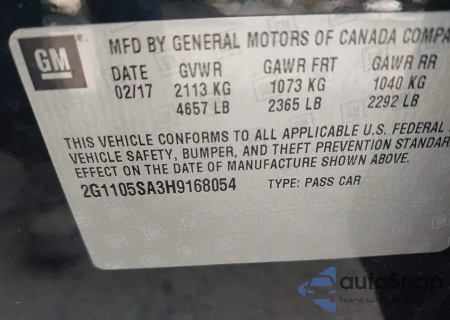 2G1105SA3H9168054: 43320357