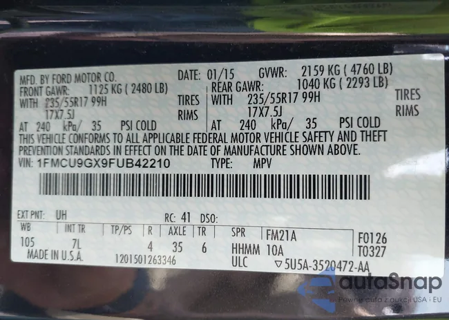 1FMCU9GX9FUB42210: 43320362