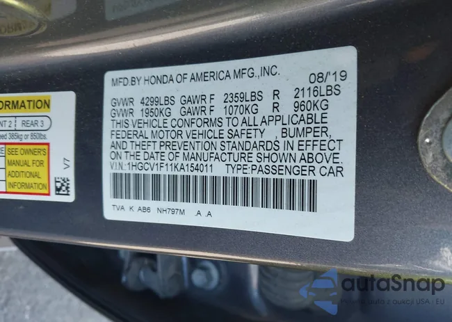 1HGCV1F11KA154011: 43320389