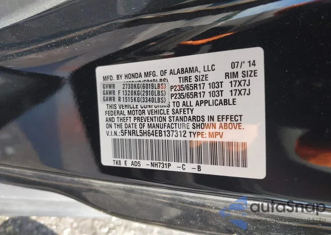 5FNRL5H64EB137312: 43320686