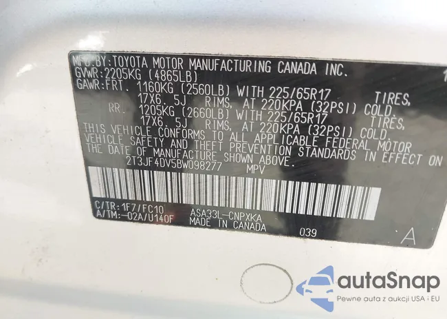 2T3JF4DV5BW098277: 43321735