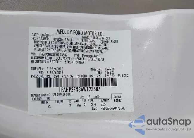 1FAHP3FN3AW123587: 43321770