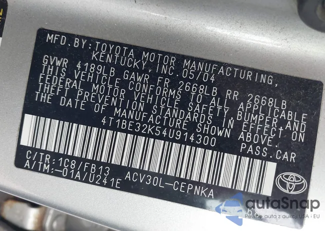 4T1BE32K54U914300: 43321769