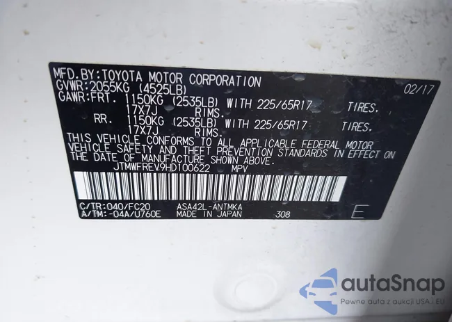 JTMWFREV9HD100622: 43321930