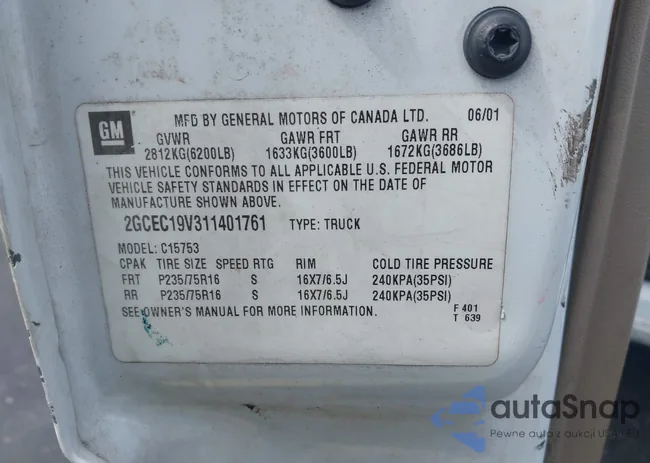 2GCEC19V311401761: 43321986